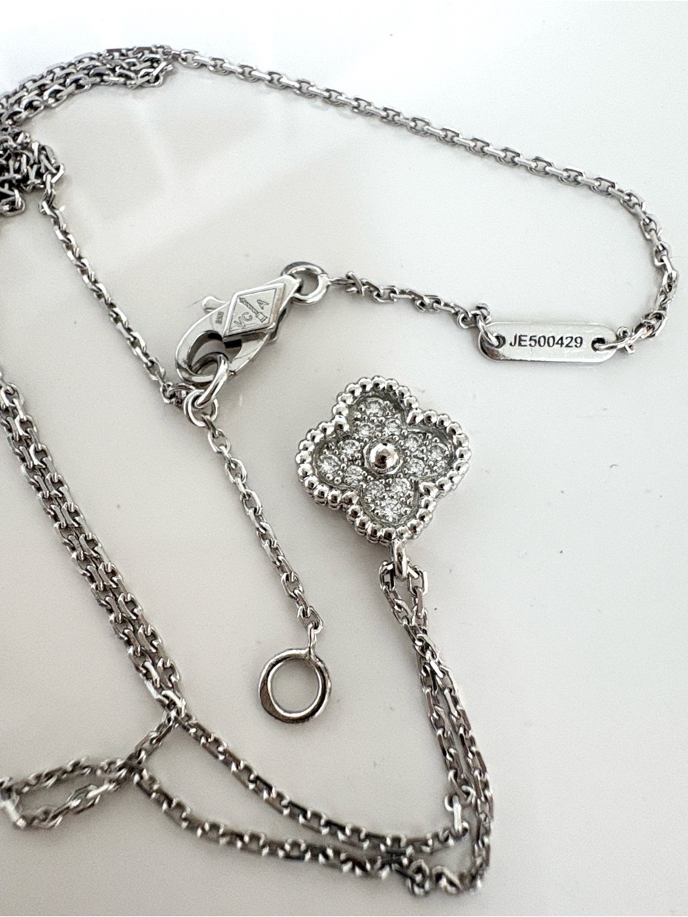 Van Cleef & Arpels 18K White Gold Diamond Sweet Alhambra Pendant Necklace - Picture 6 of 7